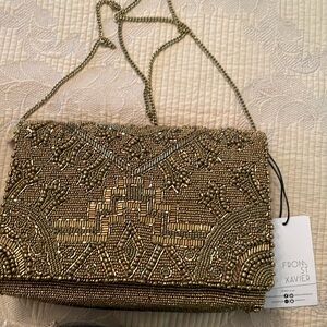 NWT From St Xavier  Betina clutch  gold hand crafted